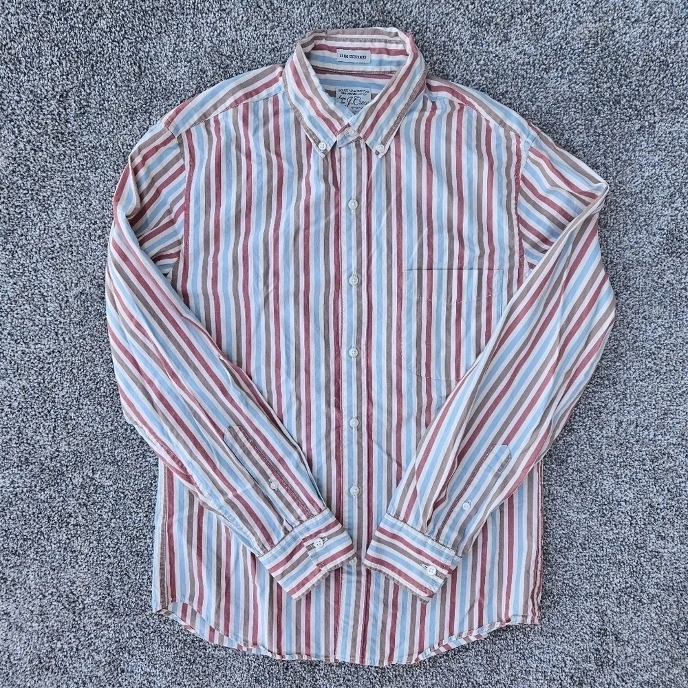 J.Crew Untucked Slim Organic Cotton Stretch Secret Wash Poplin Striped Shirt S
